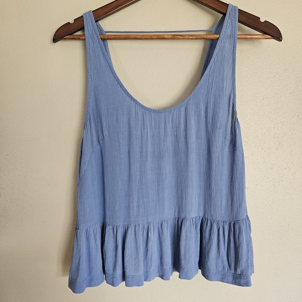 Free People Intimately Crop Tank Womens L Blue Boho Ruffle Festival Summer